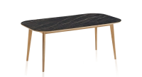 Table salle à manger 6 personnes en chêne et céramique avec bois teinte naturelle et plateau céramique effet marbre noir 140x90 cm
