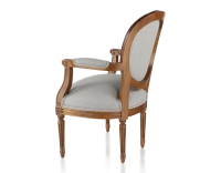 Sillón antiguo estilo Luis XVI madera con tinte envejecido y tejido gris claro