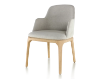 Chaise design avec accoudoirs bois teinte naturelle et tissu beige naturel