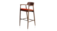 Tabouret de bar h80 cm bois teinte marron foncé assise tissu orange brulé
