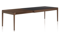 Table extensible 6 à 10 personnes en chêne et céramique allonges bois avec bois teinte marron foncé et plateau céramique noir unie 160x100 cm