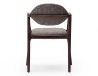 Chaise design avec accoudoirs bois teinte foncée et tissu chiné marron