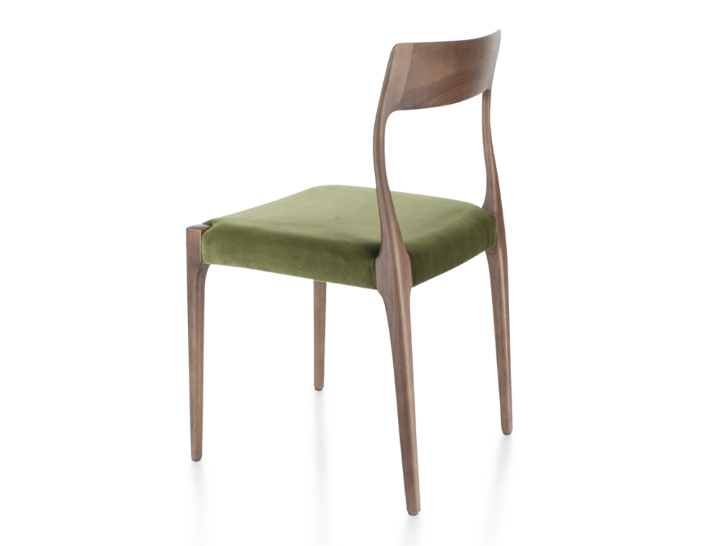 Silla escandinava madera tinte marrón oscuro asiento tejido verde oliva