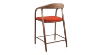 Tabouret de bar H60 cm bois teinte marron foncé et tissu orange brulé