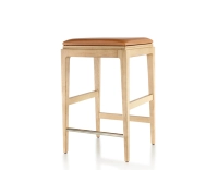 Tabouret de bar design H60 cm bois teinte naturelle assise cuir caramel