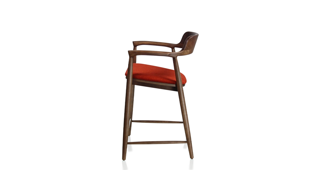 Tabouret de bar h60 cm bois teinte naturelle assise tissu orange brulé