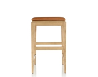 Tabouret de bar design H60 cm bois teinte naturelle assise cuir caramel