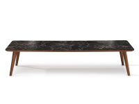 F7 rectangular coffee table in walnut and ceramic Natural stained wood and black marble effect ceramic M2 140x80x30 cm