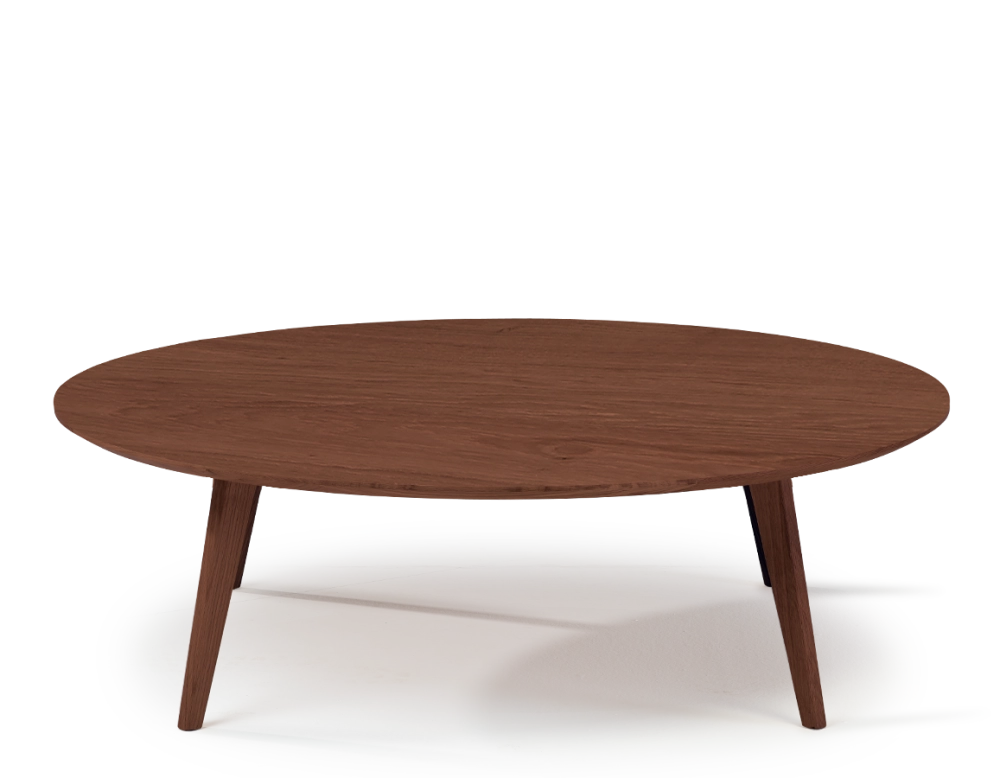 Table basse ronde en chêne plateau bois F1 teinte marron foncé 90x90x30 cm