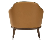Fauteuil design cuir caramel et tissu bouclé vert