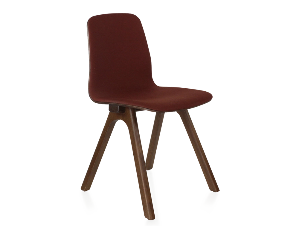 Silla de diseño de roble tapizada madera tinte marrón oscuro asiento tejido burdeos