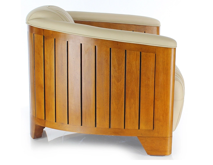 Fauteuil club bois et cuir beige
