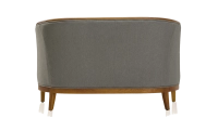 Canapé vintage 2 places bois teinte meriser et tissu gris clair
