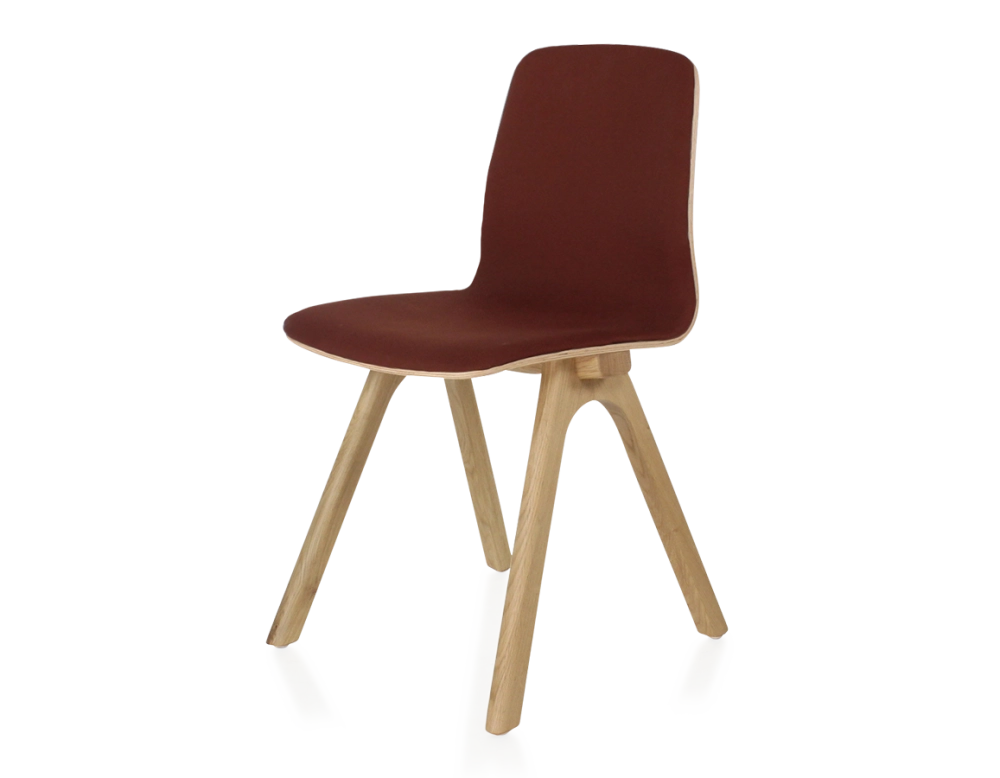 Chaise design en chêne tapissé bois teinte naturelle assise tissu bordeaux