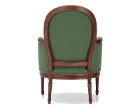 Sillón bergère moldurado estilo Luis XVI bois teinte ancienne et tissu vert foncé