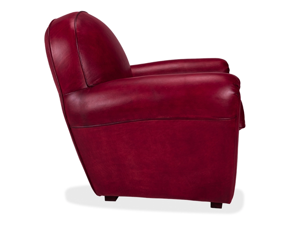 Sillón club de piel rojo carmín reposabrazos ribete