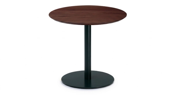 Table bistrot plateau en noyer naturel, pied métal vert foncé