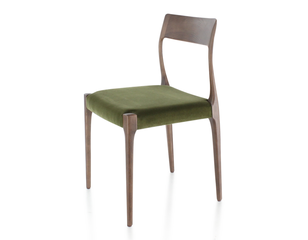 Silla escandinava madera tinte marrón oscuro asiento tejido verde oliva