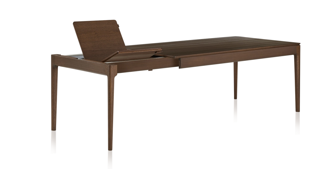 Mesa extensible de roble de 8 a 12 comensales con tablero y extensiones de madera en tono marrón oscuro 180x100 cm