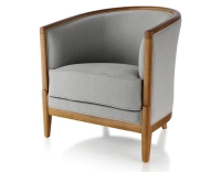 Fauteuil ancien bois teinte merisier et tissu gris clair