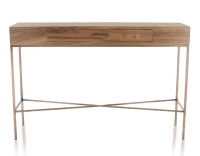 Consola de diseño nogal tinte natural y metal pátina latón 100 cm