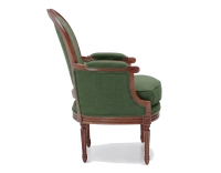 Sillón bergère moldurado estilo Luis XVI bois teinte ancienne et tissu vert foncé