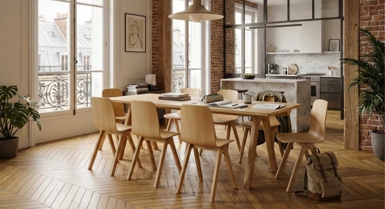 Table salle à manger 8 personnes en chêne teinte naturelle plateau bois 180x100 cm