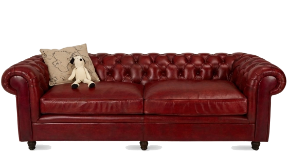 Canapé Chesterfield cuir 3 places rouge carmin accoudoirs cloutés