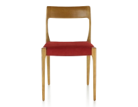 Chaise scandinave bois teinte merisier assise tissu bordeaux