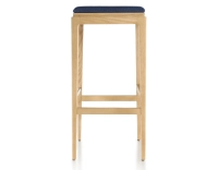 Tabouret de bar design H80 cm bois teinte naturelle assise tissu bleu marine