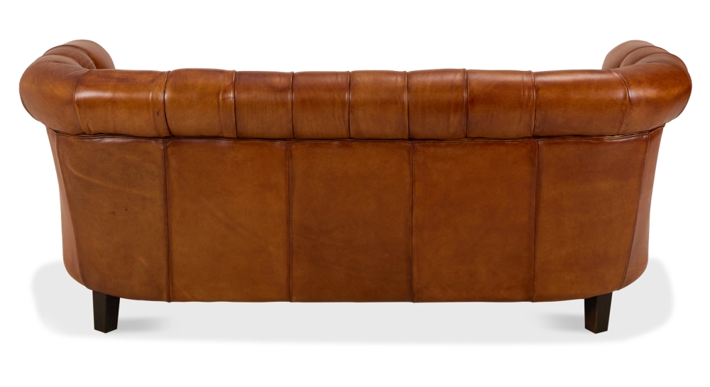 Canapé Chesterfield cuir 2 places marron clair accoudoirs cloutés
