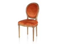 Silla antigua estilo Luis XVI madera con tinte envejecido y tejido de terciopelo terracota