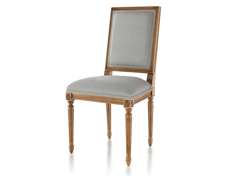 Chaise ancienne style Louis XVI bois teinte ancienne et tissu gris clair