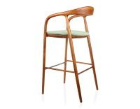 Tabouret de bar h80 cm teinte merisier assise tissu vert bois teinte merisier et tissu vert