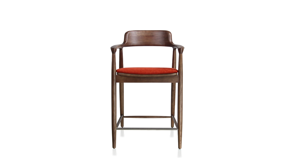 Tabouret de bar h60 cm bois teinte naturelle assise tissu orange brulé