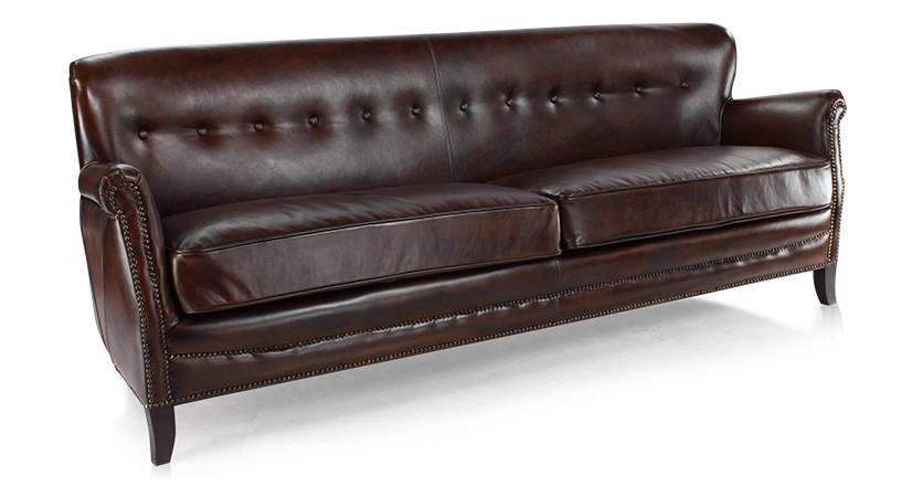 3 seater leather club sofa dark brown