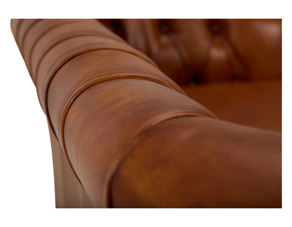 Canapé Chesterfield cuir 2 places marron clair accoudoirs cloutés