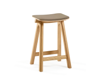 Tabouret de bar en chêne tapissé H60 cm bois teinte naturelle assise tissu taupe