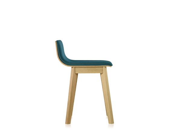 Tabouret en chêne tapissé H45 cm bois teinte naturelle assise tissu bleu océan