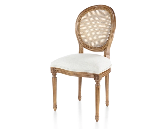 Chaise ancienne style Louis XVI bois teinte ancienne dossier canné assise tissu beige naturel