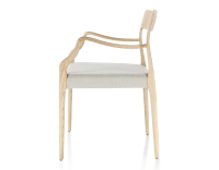 Chaise scandinave avec accoudoirs bois teinte naturelle assise tissu beige naturel