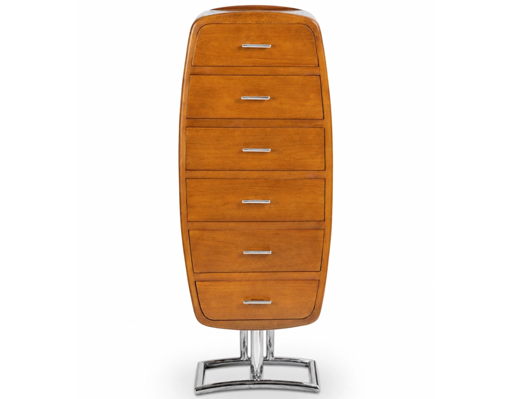 Cómoda art déco métal et bois teinte merisier