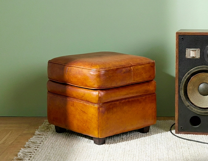 Pouf cuir cognac