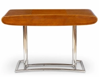 Bureau art déco 3 tiroirs métal et bois teinte merisier