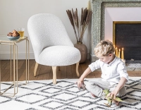 Armless toad chair natural tint wooden legs and white looped fabric