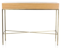 Console design frêne teinte naturelle et métal patine laiton 100 cm