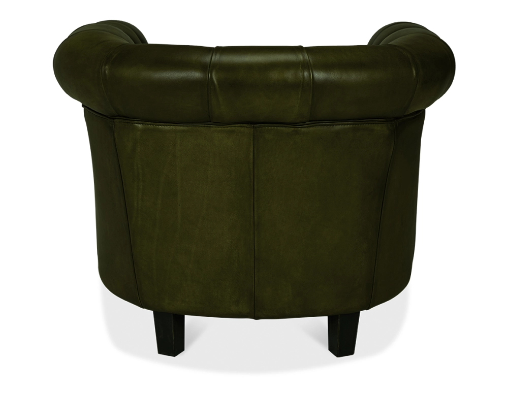 Sillón chesterfield de piel verde oliva reposabrazos con tachuelas