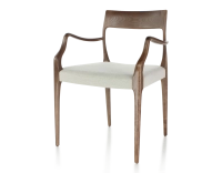 Scandinavian armchair with armrests wood stained dark brown seat natural beige fabric
