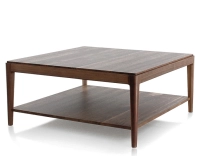 Table basse carrée en noyer avec tablette teinte naturelle 100x100 cm