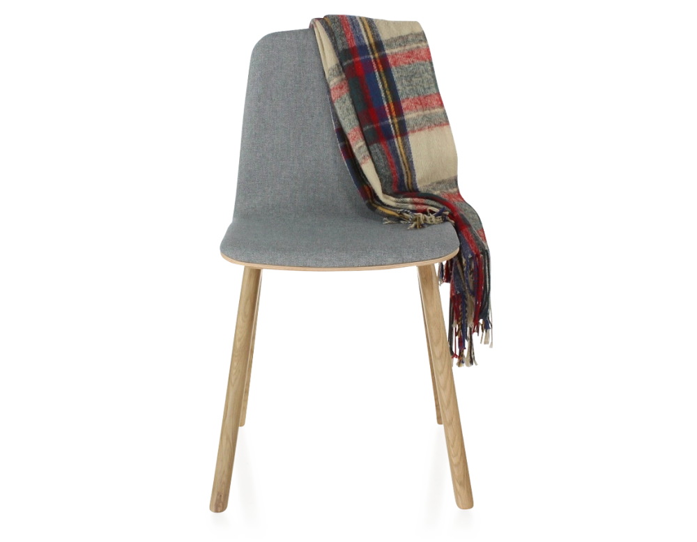 Chaise design en chêne tapissé bois teinte naturelle assise tissu gris clair